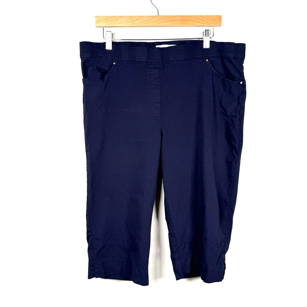 89th & Madison Womens Plus Size 18 Navy Blue Pull On Capri Crop Pants Stretch